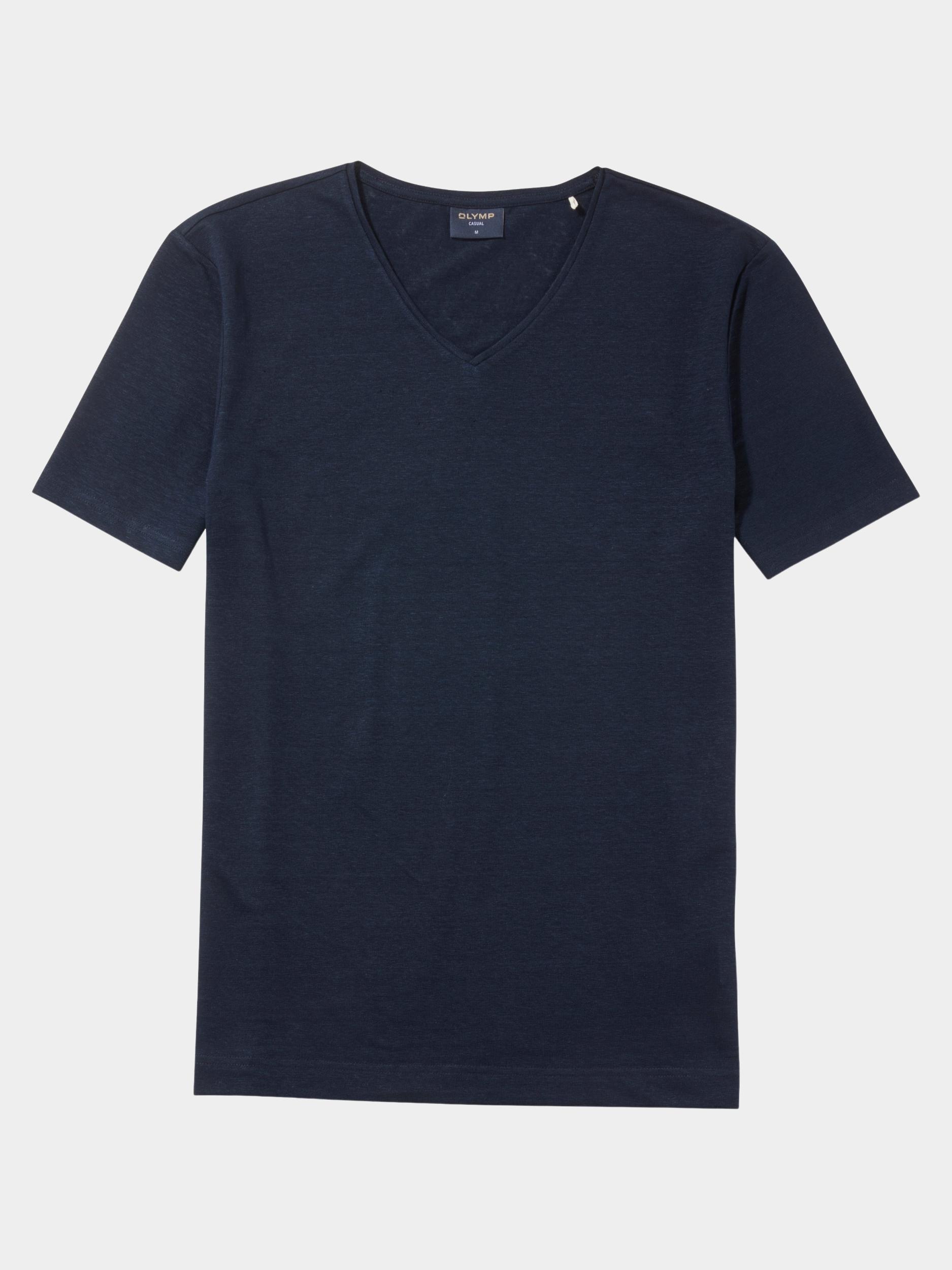 Olymp T-shirt korte mouw Blauw Linen V-Neck T-Shirt 561552/18