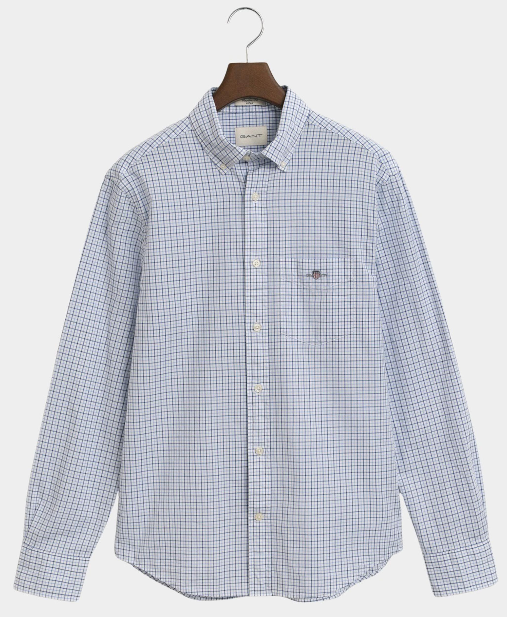 Gant Casual hemd lange mouw Blauw Reg Classic Poplin Micro Chec 3250214/427