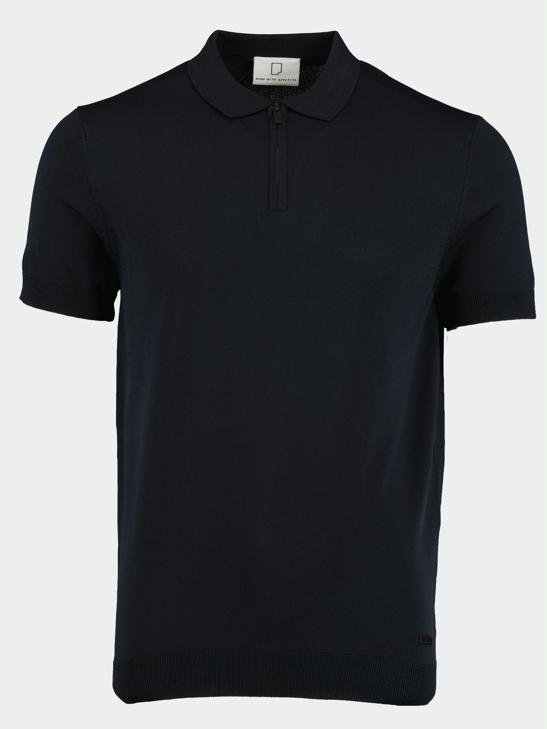 Born With Appetite Polo korte mouw Blauw Dan Polo Zip Stretch Knit 23108DA31/290 navy