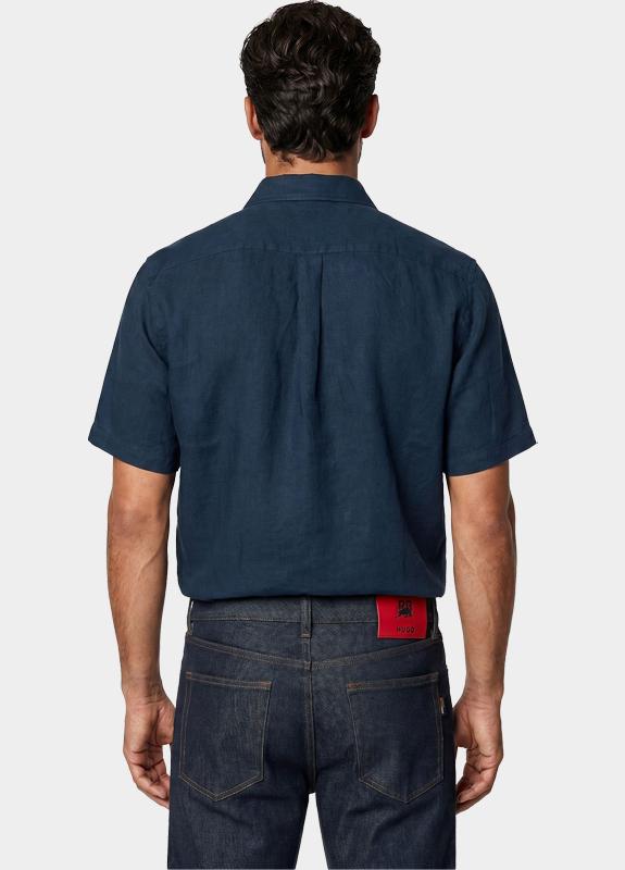 Bos overhemd korte mouw heren Blauw Linnen shirt 5700.426/208