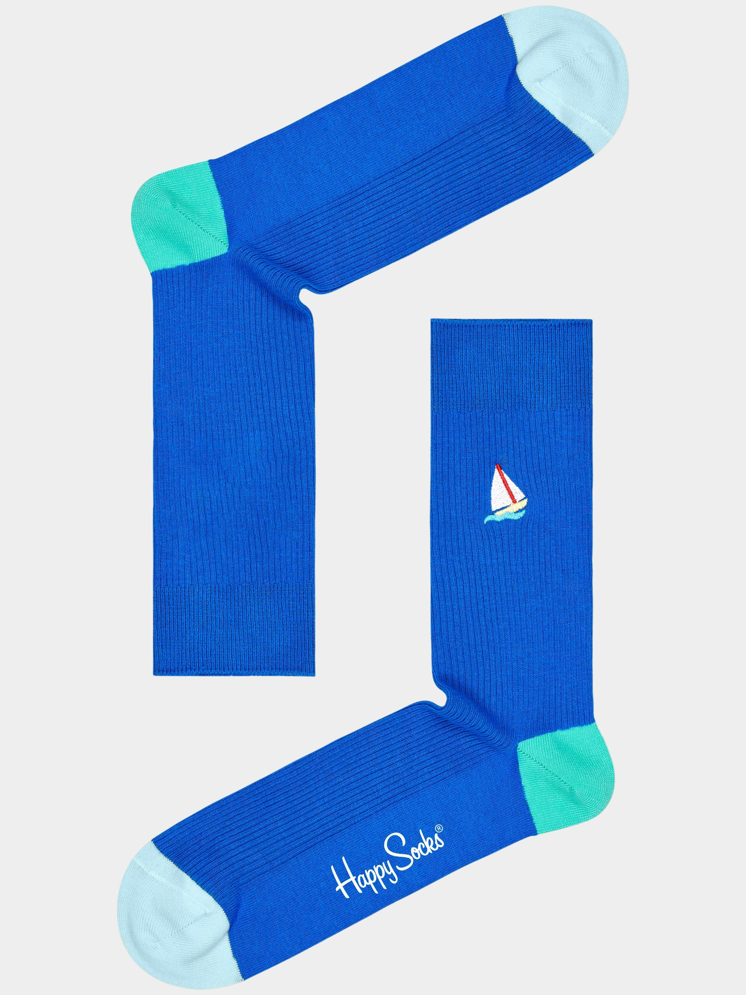 Happy Socks Sokken Blauw Ribbed Embroidery Sail Away RESAI01/6300