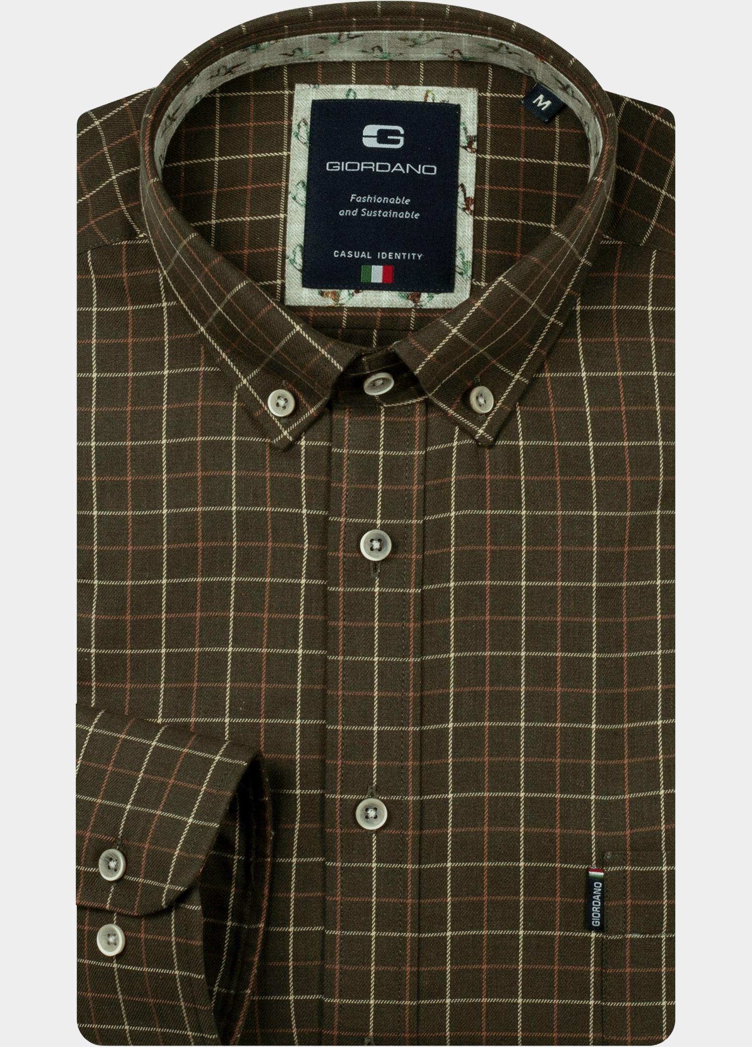 Giordano Overhemd heren Groen Dino Babycord and check 627007/71