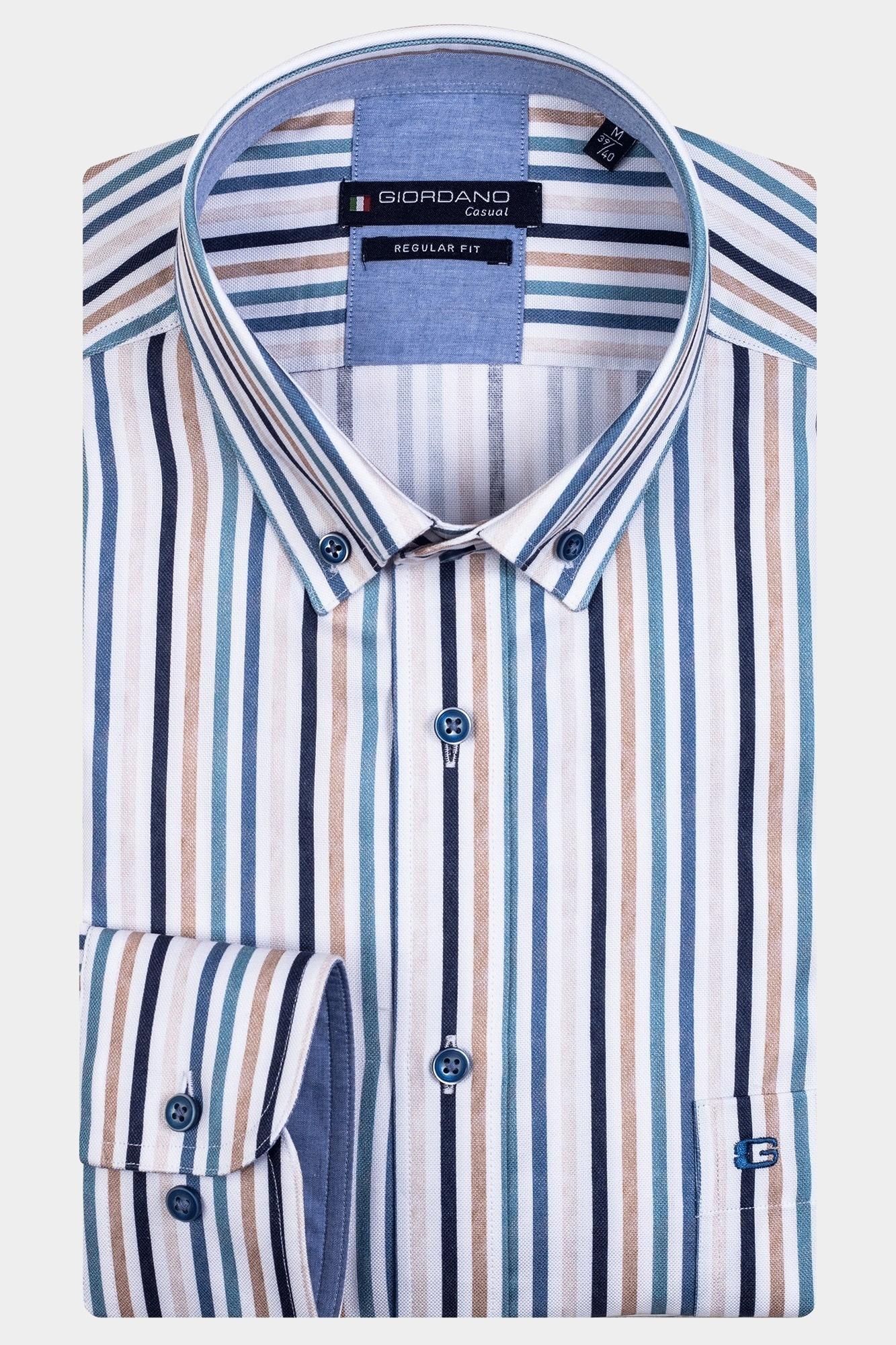 Giordano Casual hemd lange mouw Blauw Ivy, LS Button Down Multi Col 327103/65