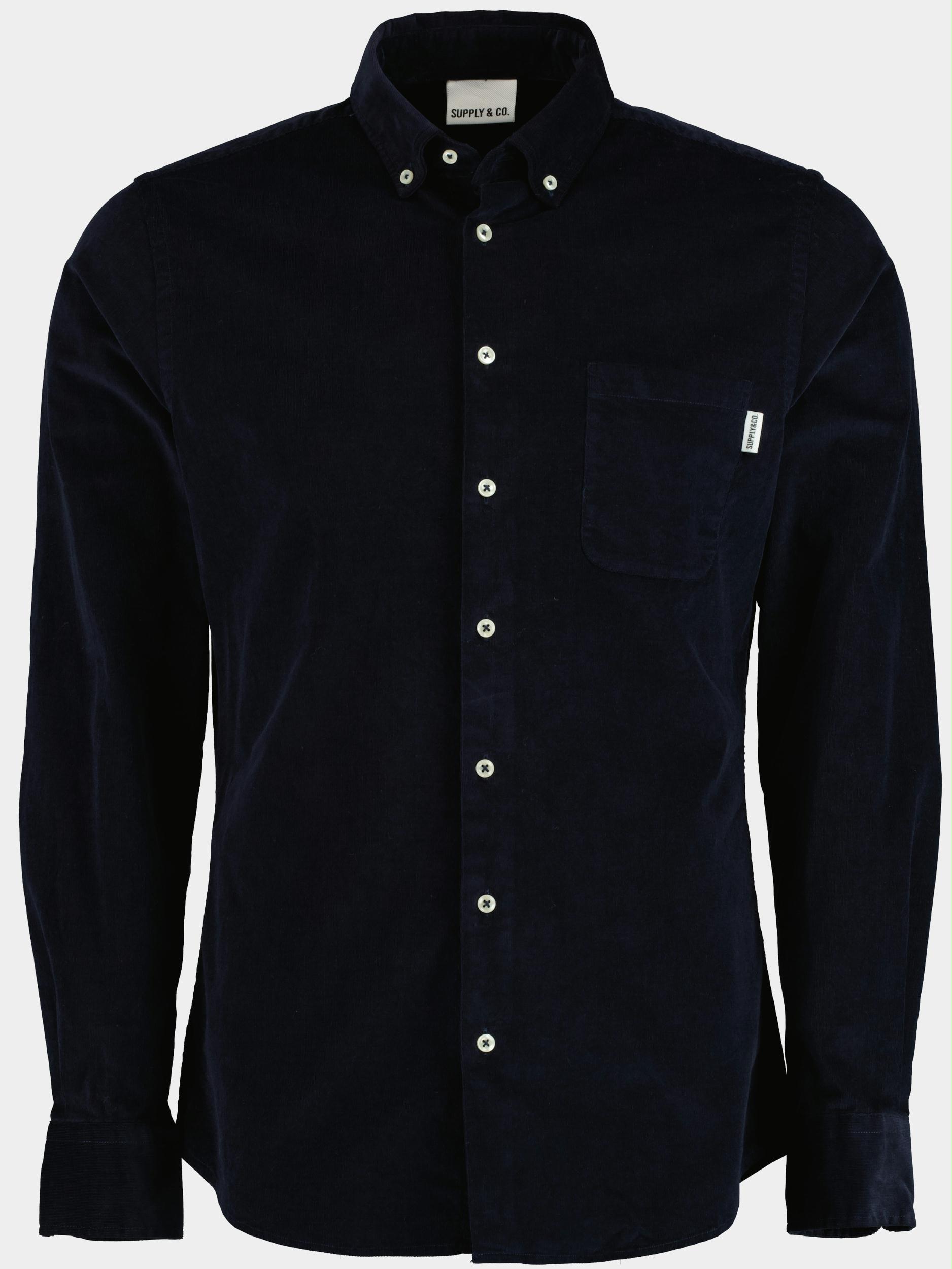 Supply & Co. Casual hemd lange mouw Blauw Chen Babycord Stretch Shirt B 22307CH16/290 navy
