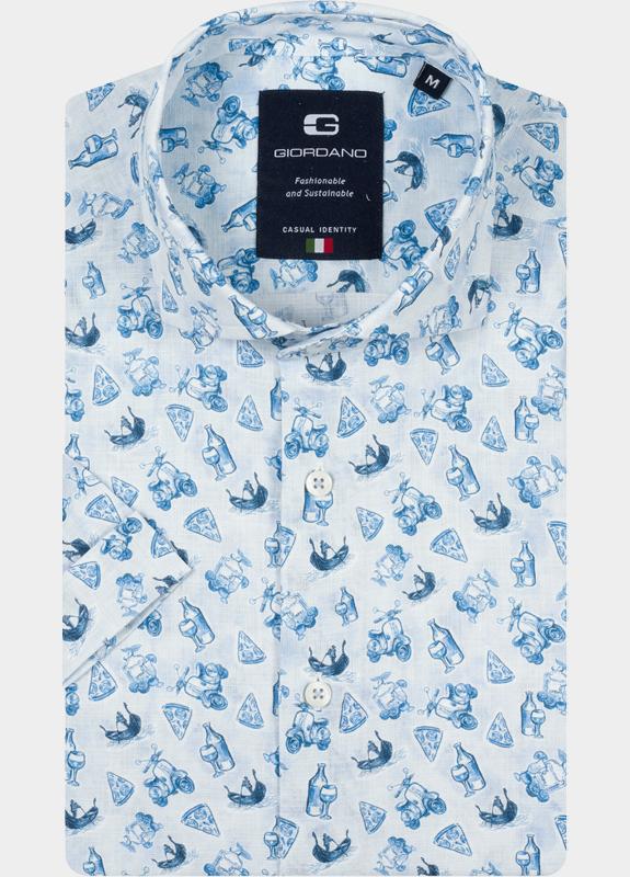 Giordano overhemd korte mouw heren Blauw Front Short Sleeve Cutaway Li 616041/60