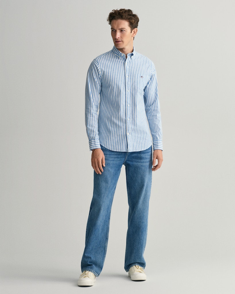 Gant Casual hemd lange mouw Blauw Reg Cotton Linen Stripe Shirt 3230057/471
