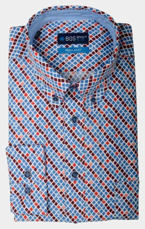 Bos Bright Blue Casual hemd lange mouw Rood Overhemd Katoen Regular Fit 20307WI32BO/500 multicolour