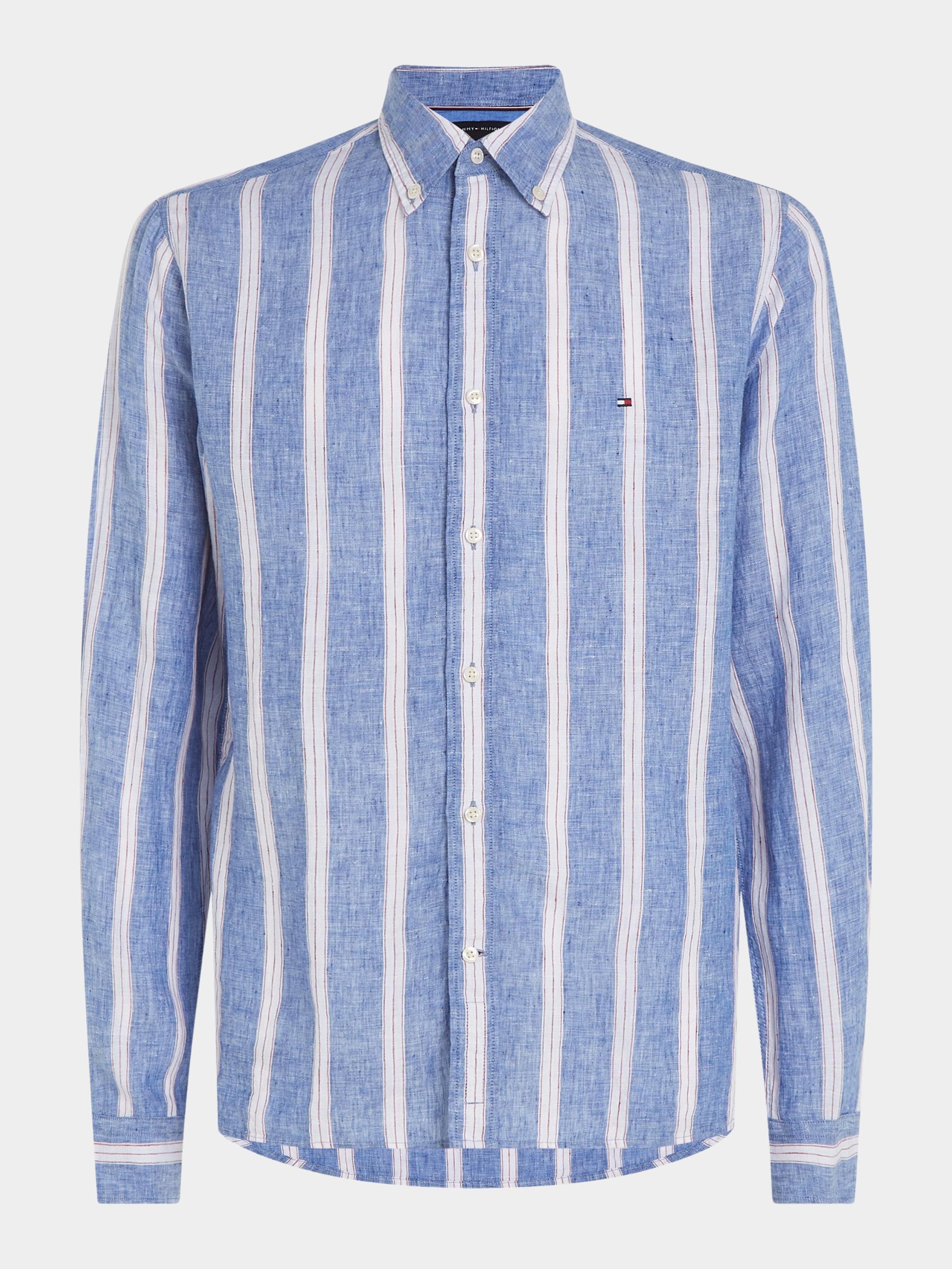 Tommy Hilfiger Casual hemd lange mouw Blauw Linen Triple Stripe Shirt MW0MW34612/0A5
