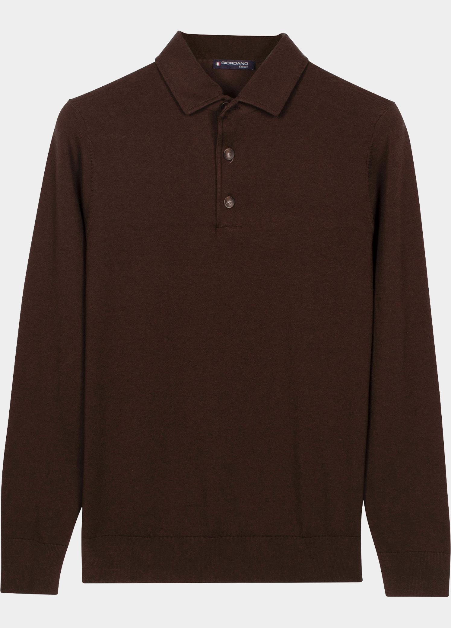 Giordano Polo lange mouwen heren Bruin Merano Tencel 12GG Single kni 628809/80