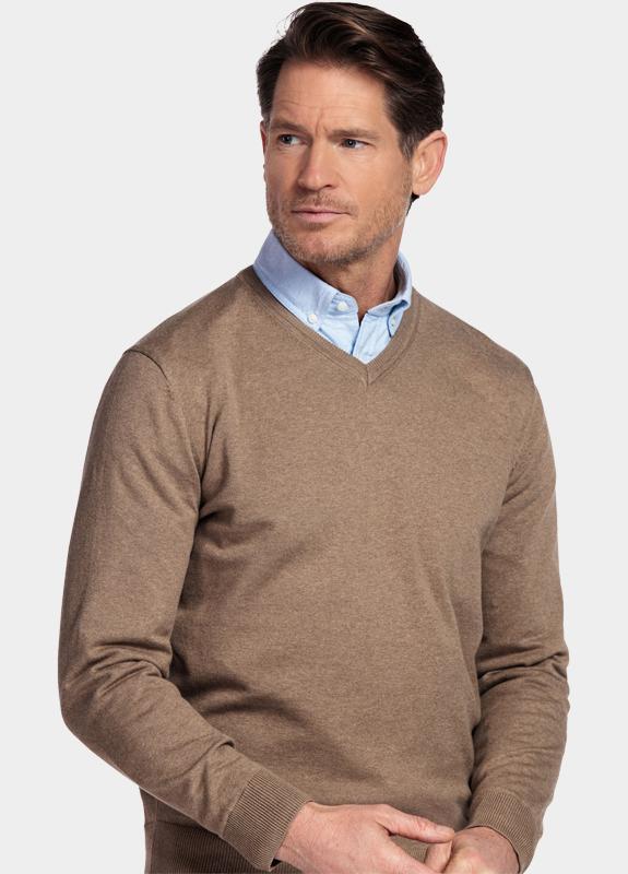 Bos Pullover Bruin Cotton V-neckregular fit zand 618100CCT/865