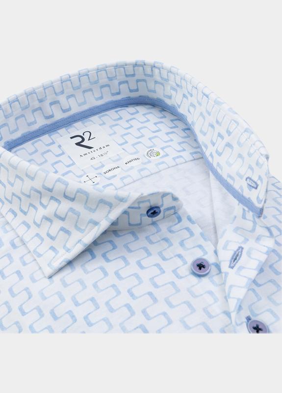 R2 Amsterdam Casual hemd lange mouw Blauw Blue irregular lines print co 132.WSP.024/018