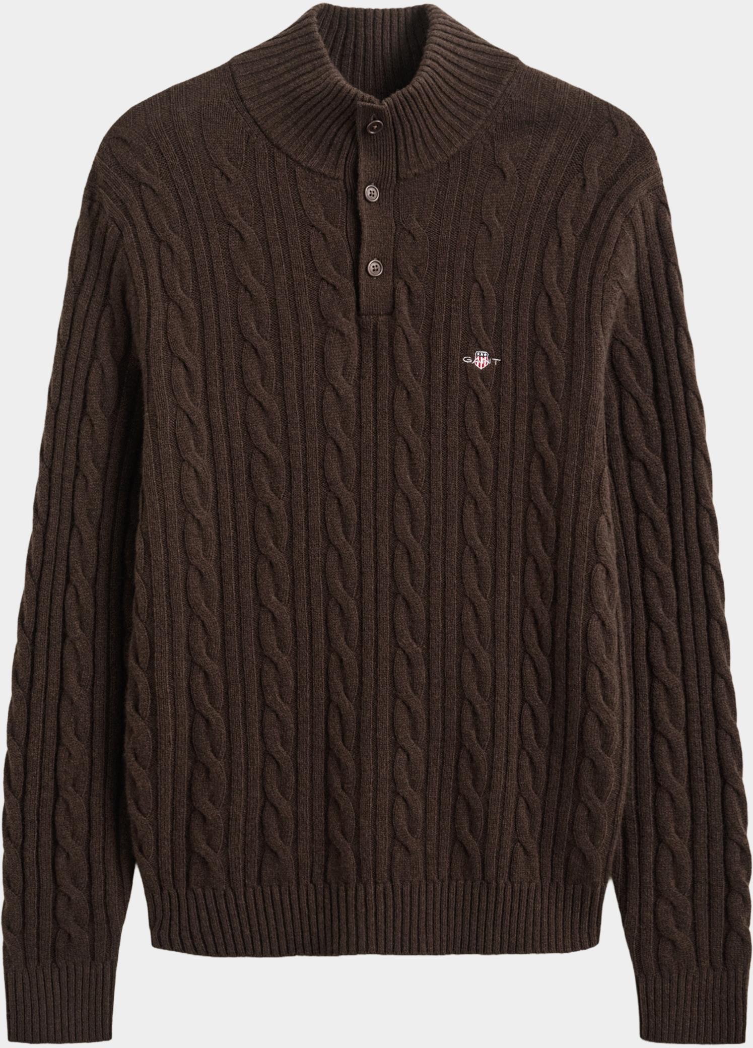 Gant Half Zip Bruin Lamswollen polotrui met kabel 8050325/217