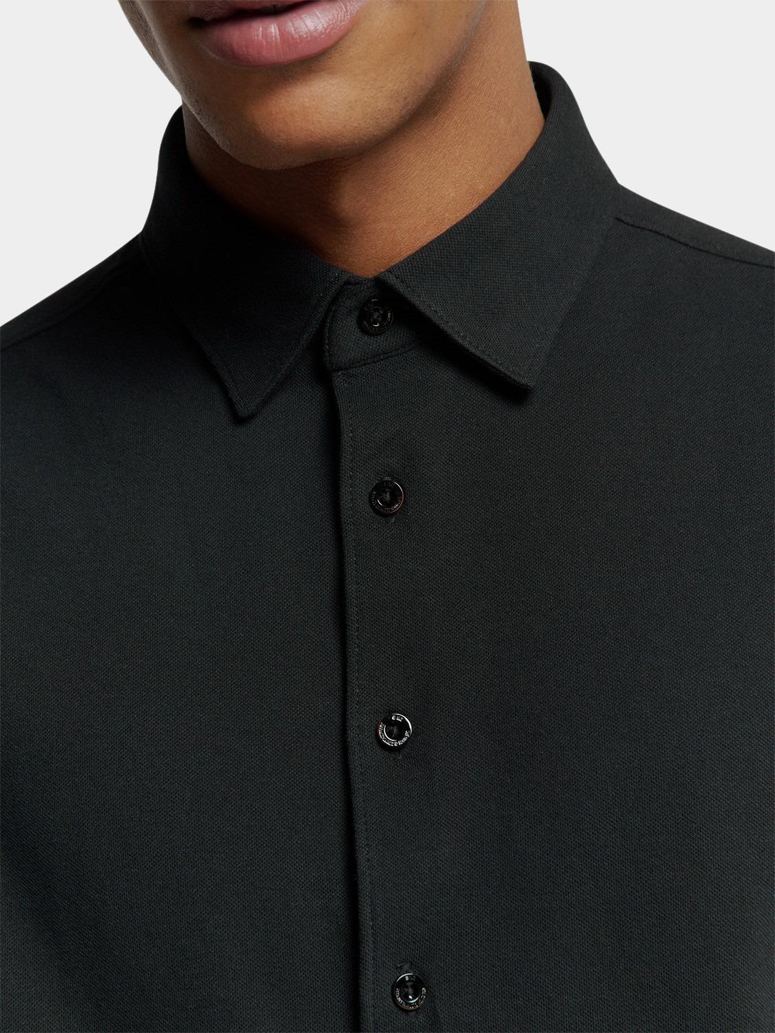 No Excess Casual hemd lange mouw Zwart Shirt Jersey Pique Stretch N4186/020