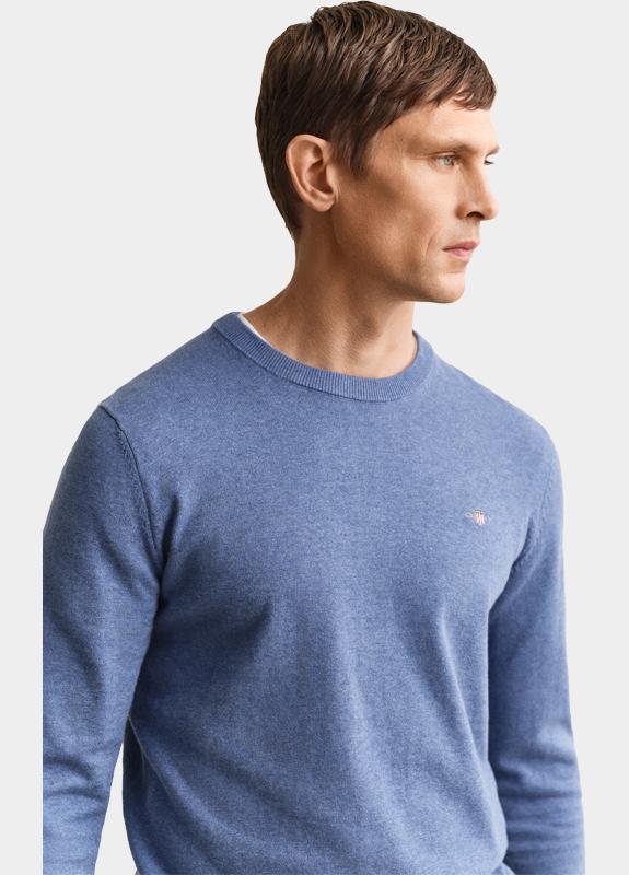 Gant Pullover heren Blauw Katoenen trui met ronde hals 8030561/906