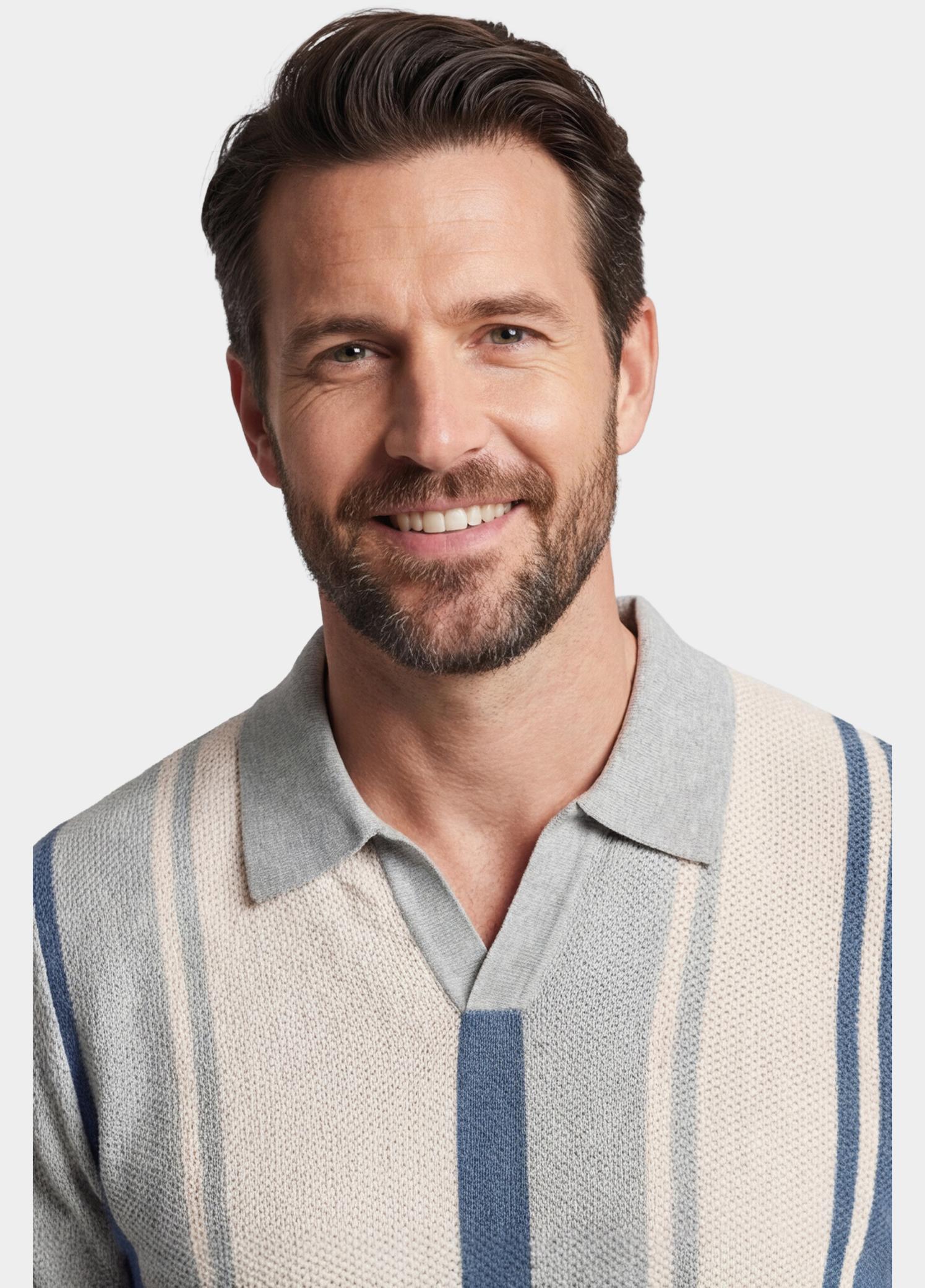 Baileys Polo heren Blauw Polo knitted-SS V-Collar all 615770/645