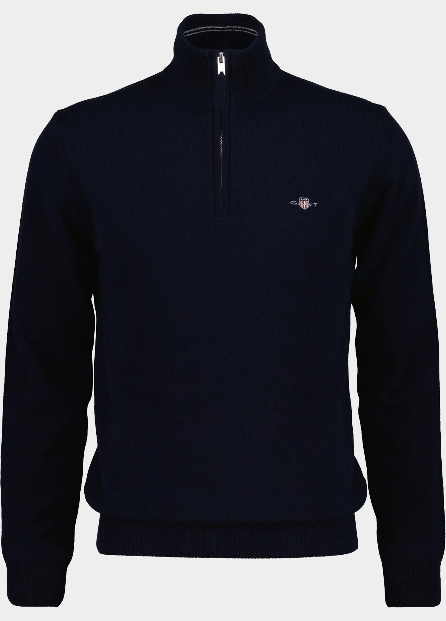 Gant Half Zip Blauw Lamswollen trui met korte rit 87313/410