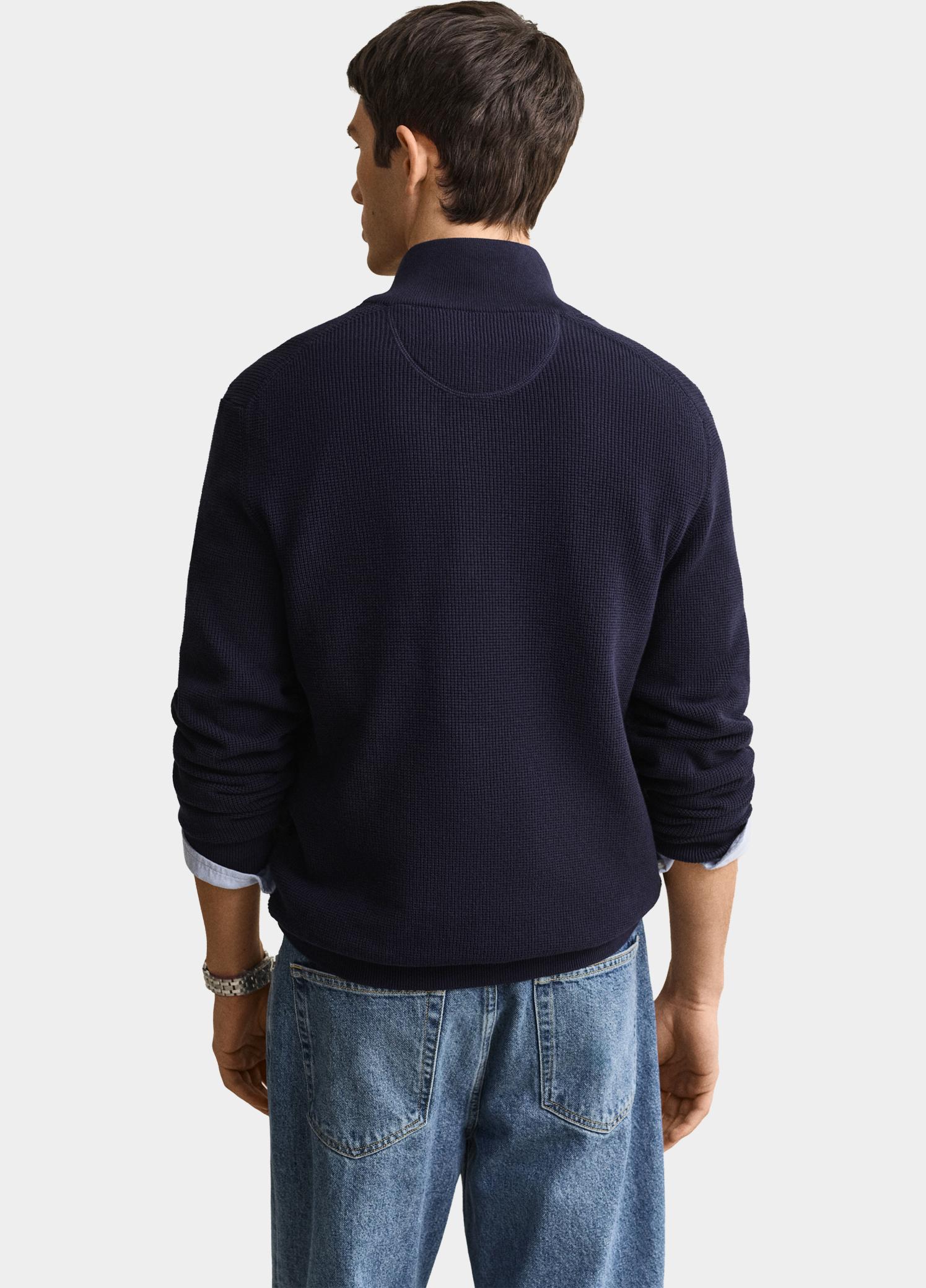 Gant Half Zip Blauw Katoenen Textured sweater met 8030292/433