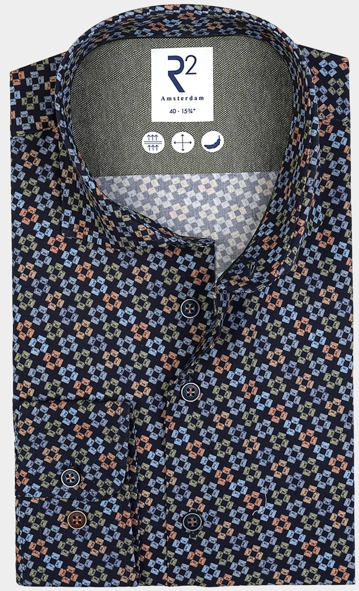 R2 Amsterdam Casual hemd lange mouw Blauw brique, light blue and green 126.WSP.042/010