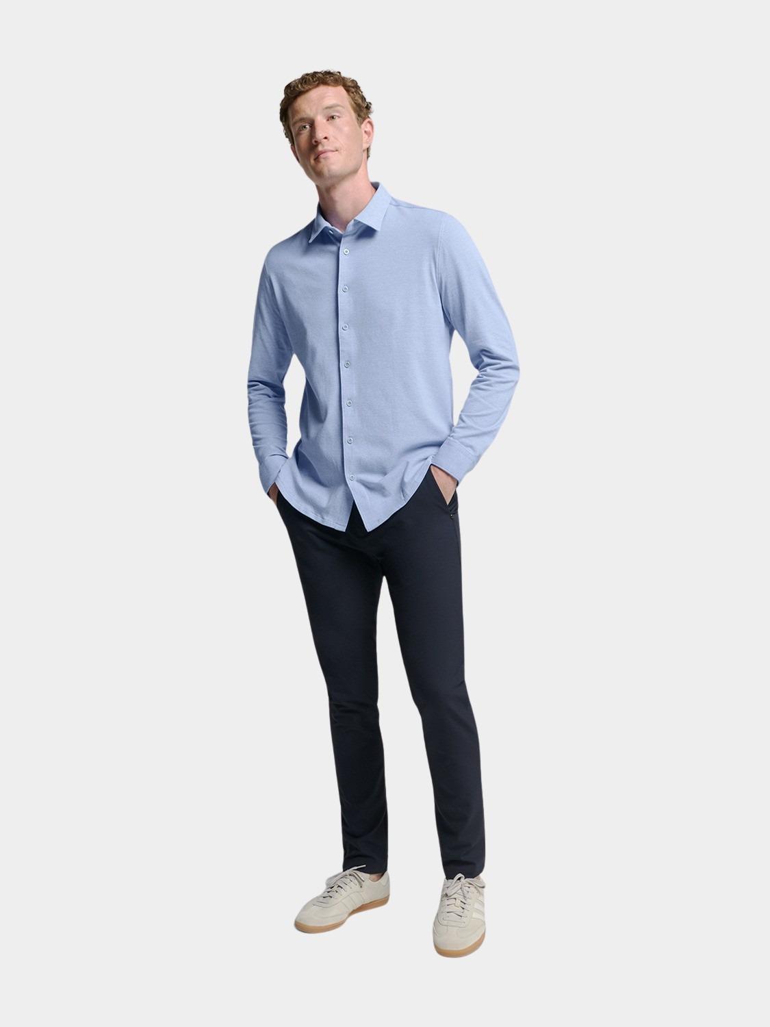 No Excess Casual hemd lange mouw Blauw Shirt Jersey Pique Stretch N4186/166