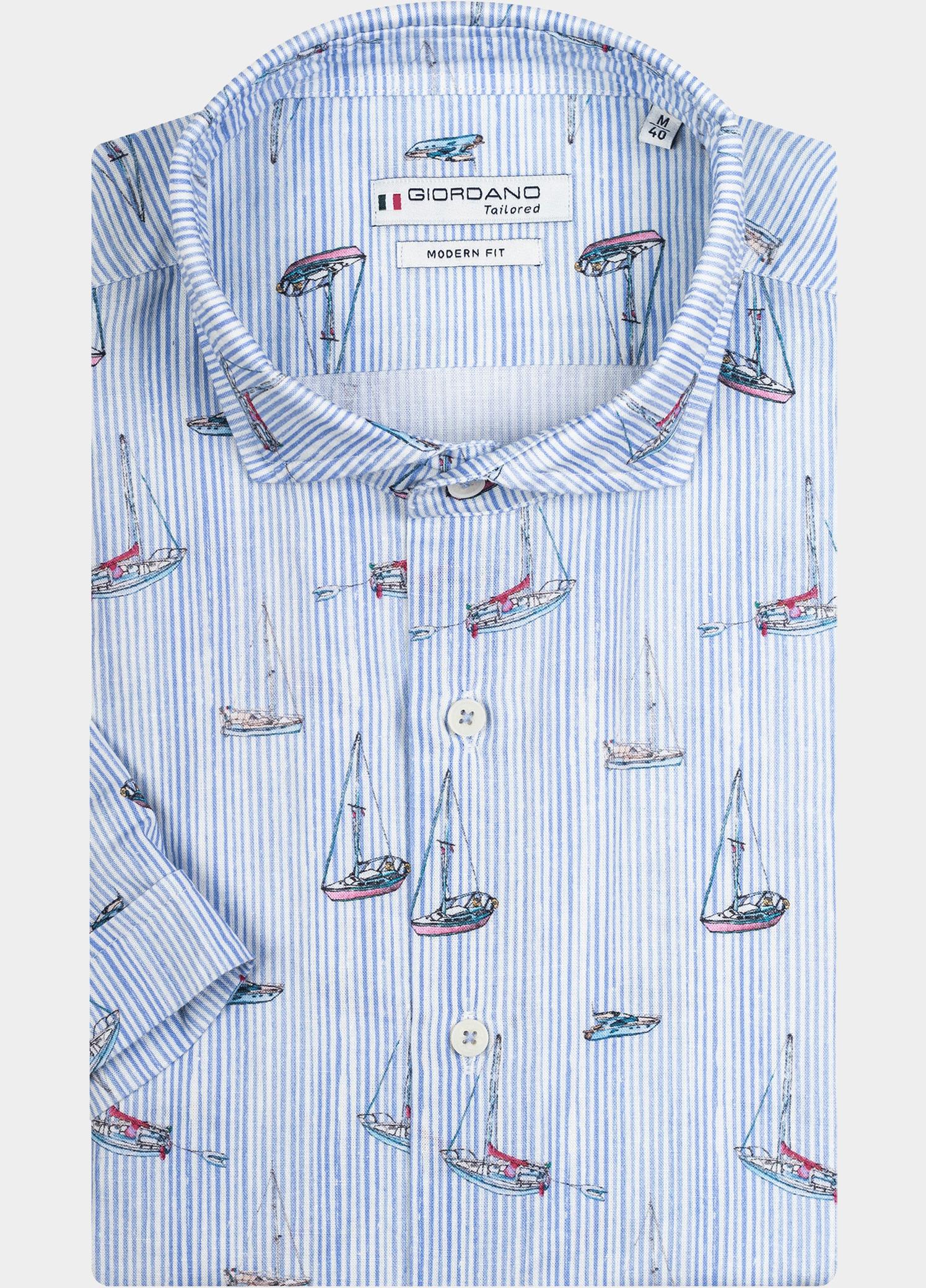 Giordano overhemd korte mouw heren Blauw Front, SS Cutaway Sailboat St 416817/61