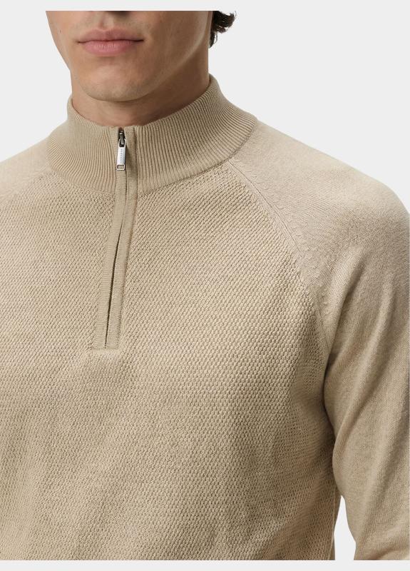 Bos Half Zip Beige Half zip met structuur 326/8005 Beige