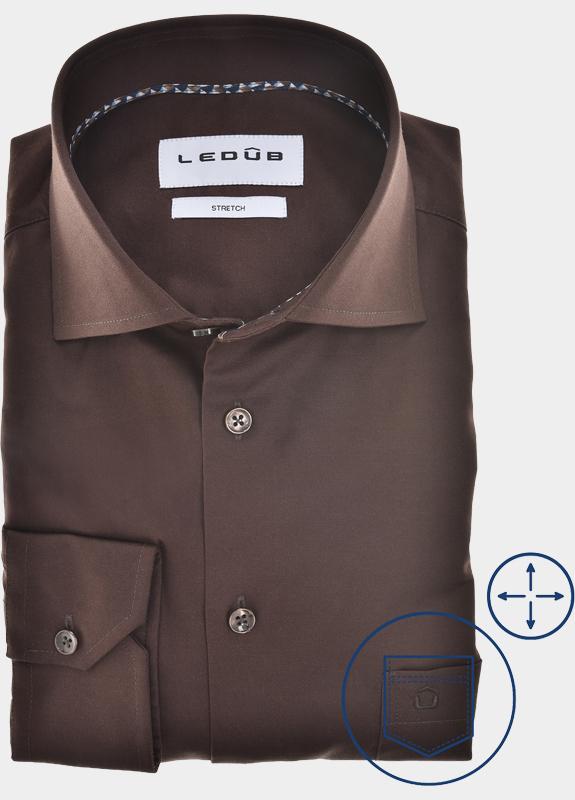 Ledub Business hemd lange mouw Bruin  0143111/680-196-000