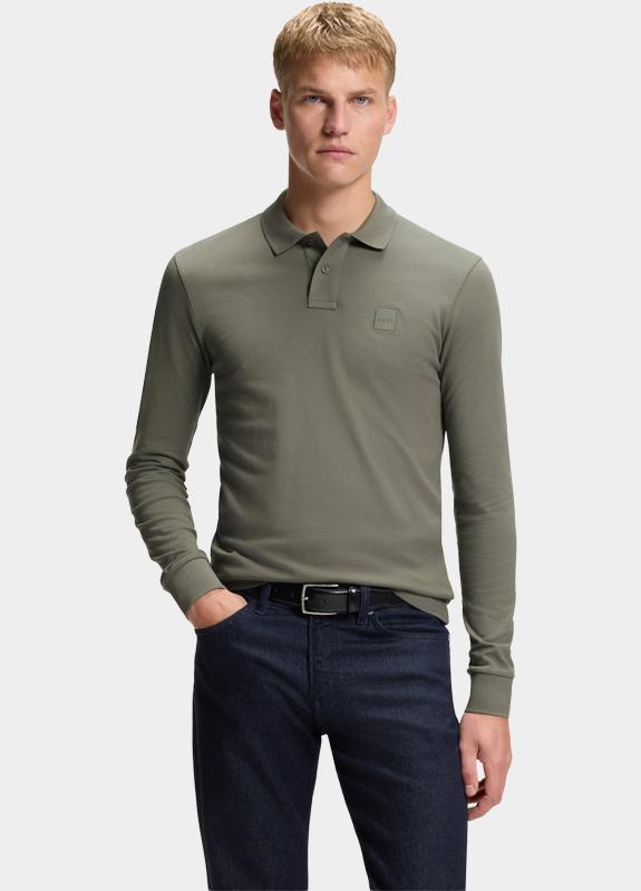 BOSS Orange Polo lange mouw Grijs Passerby 10256683 01 50507704/076