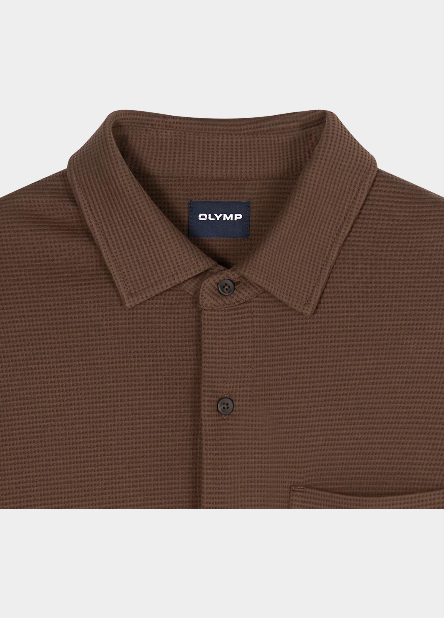 Olymp Polo lange mouwen heren Bruin Polo Button Through Waffle St 540224/28