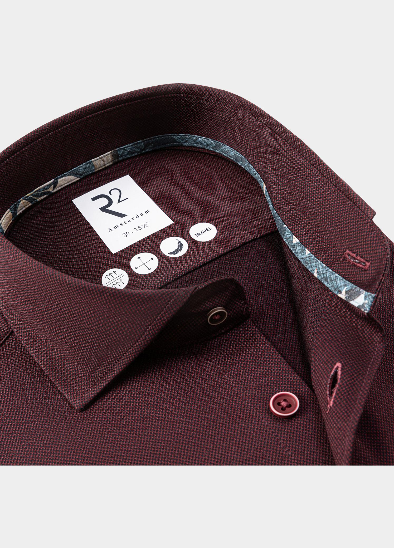 R2 Amsterdam Overhemd heren Rood Knitted dobby shirt 134.WSP.009/080