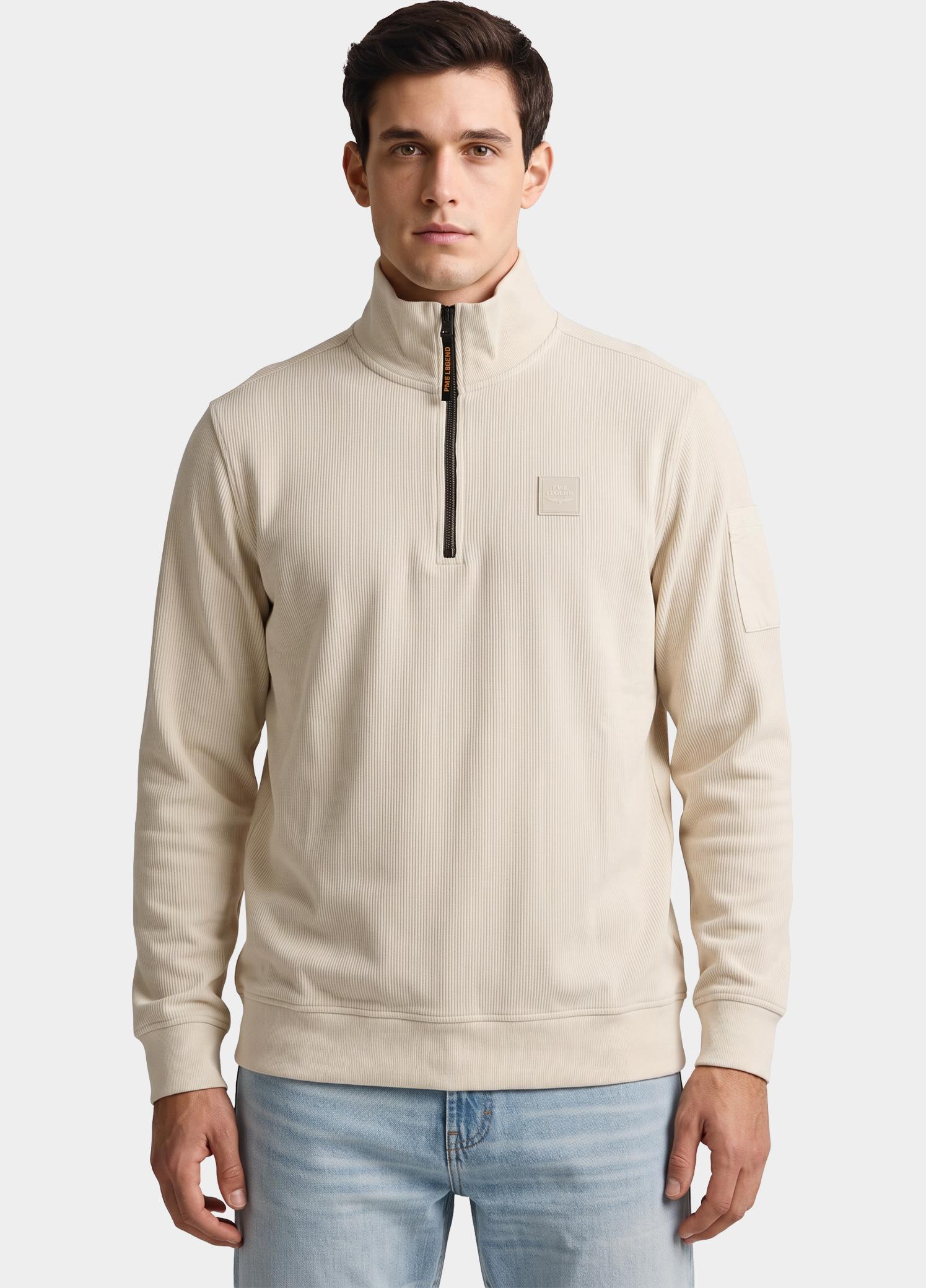 PME Legend half zip sweater heren Beige Half zip collar flat knit loo PSW2609457/7013