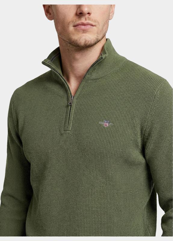 Gant Half Zip Groen Katoenen Textured sweater met 8030292/379
