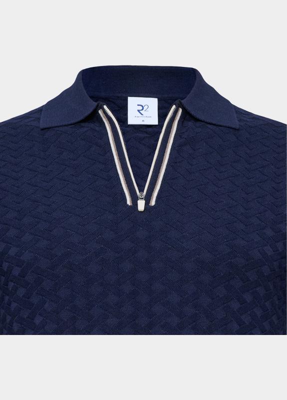 R2 Amsterdam Polo korte mouw Blauw Zipper Polo Short Sleeve Cott 132.POLO.018/010