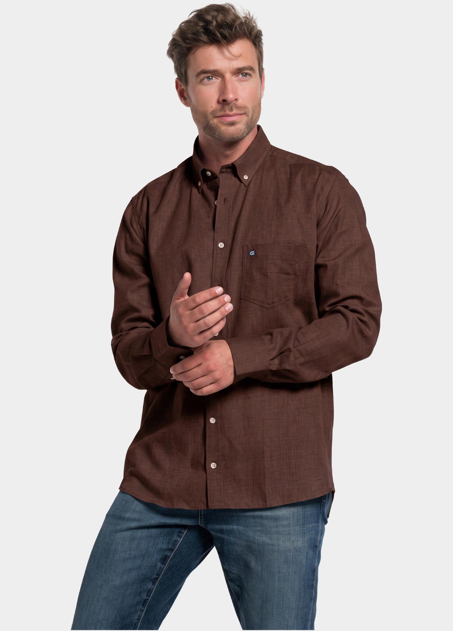 Giordano Overhemd heren Bruin Dino Wooltouch melange flanel 627005/80