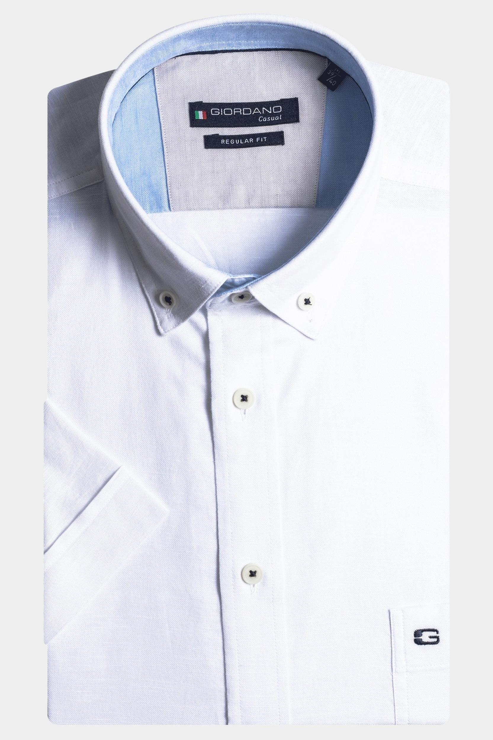 Giordano Casual hemd korte mouw Wit League Solid Hemp Yarn Fabric 416001/10