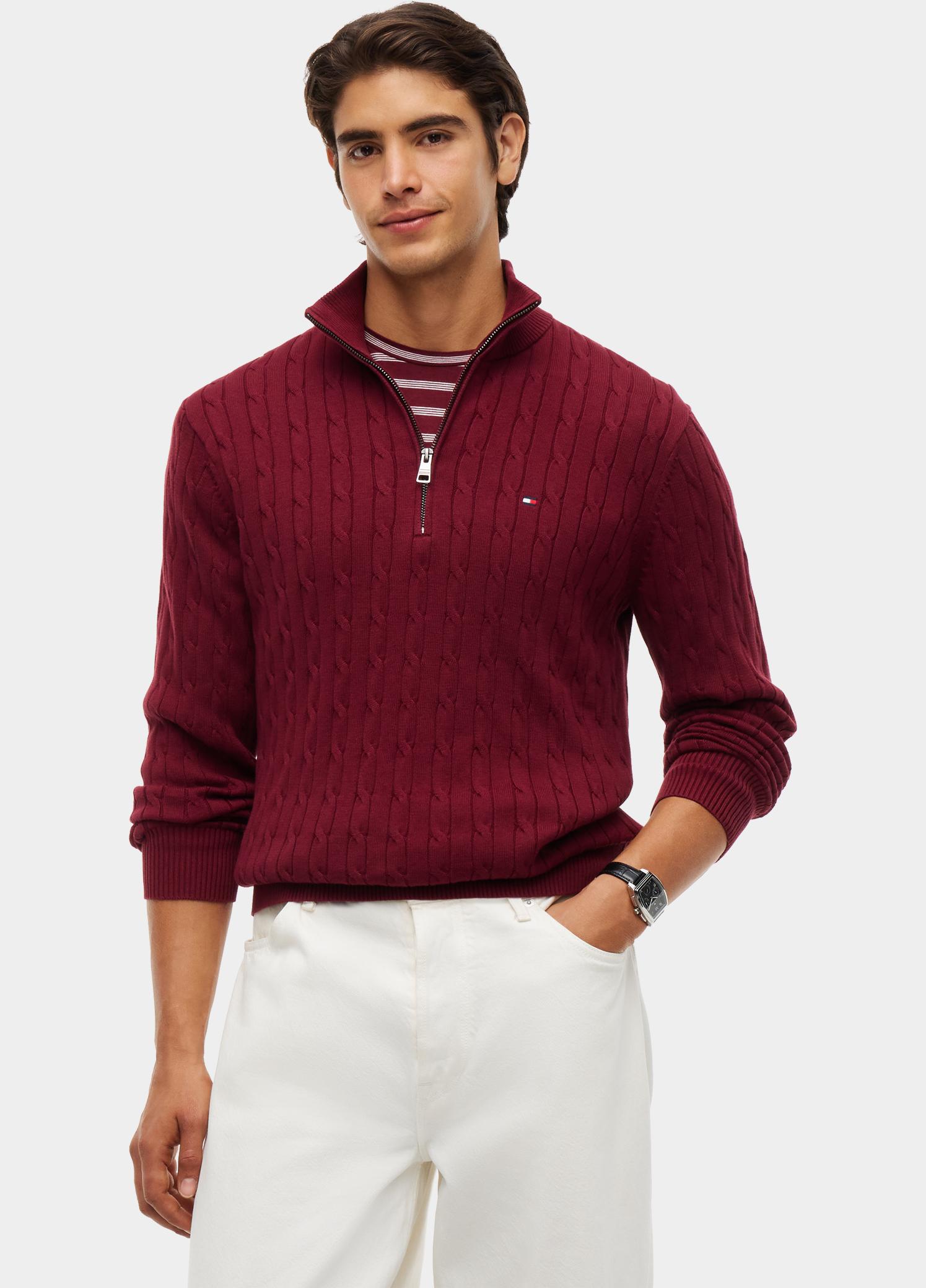 Tommy Hilfiger Half Zip Paars CLASSIC COTTON CABLE ZIP MOCK MW0MW36532/VLP