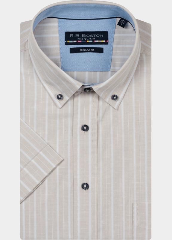 R.B. Boston overhemd korte mouw heren Beige Marshall SS Button Down 616670/82