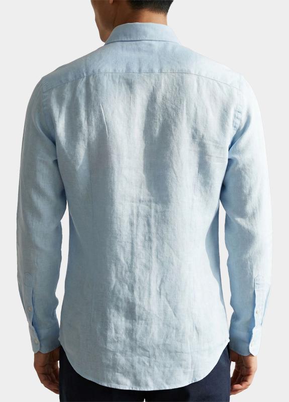 Bos Casual hemd lange mouw Blauw Linnen Shirt 5405.426/214