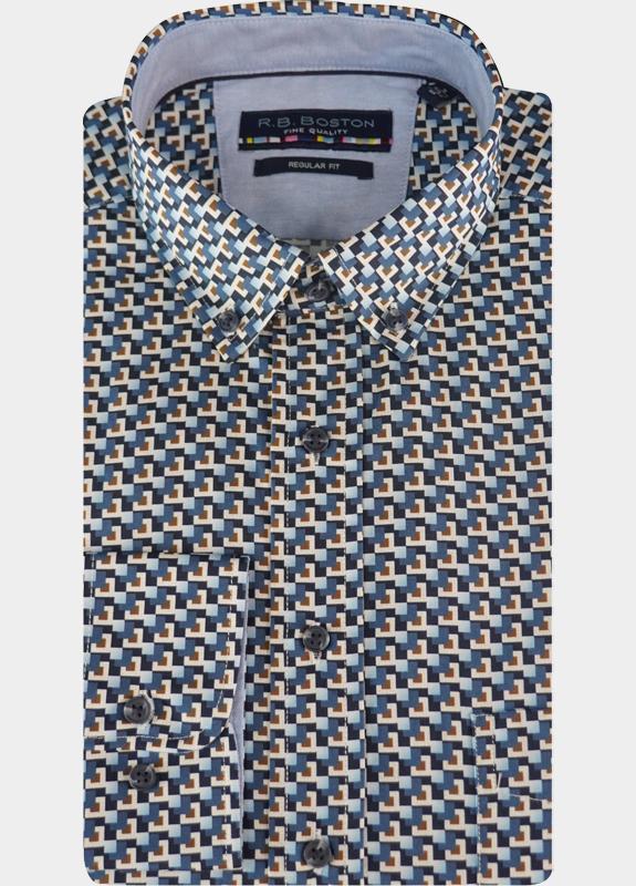 R.B. Boston Casual hemd lange mouw Blauw Regular Fit 100% Cotton 527670/639