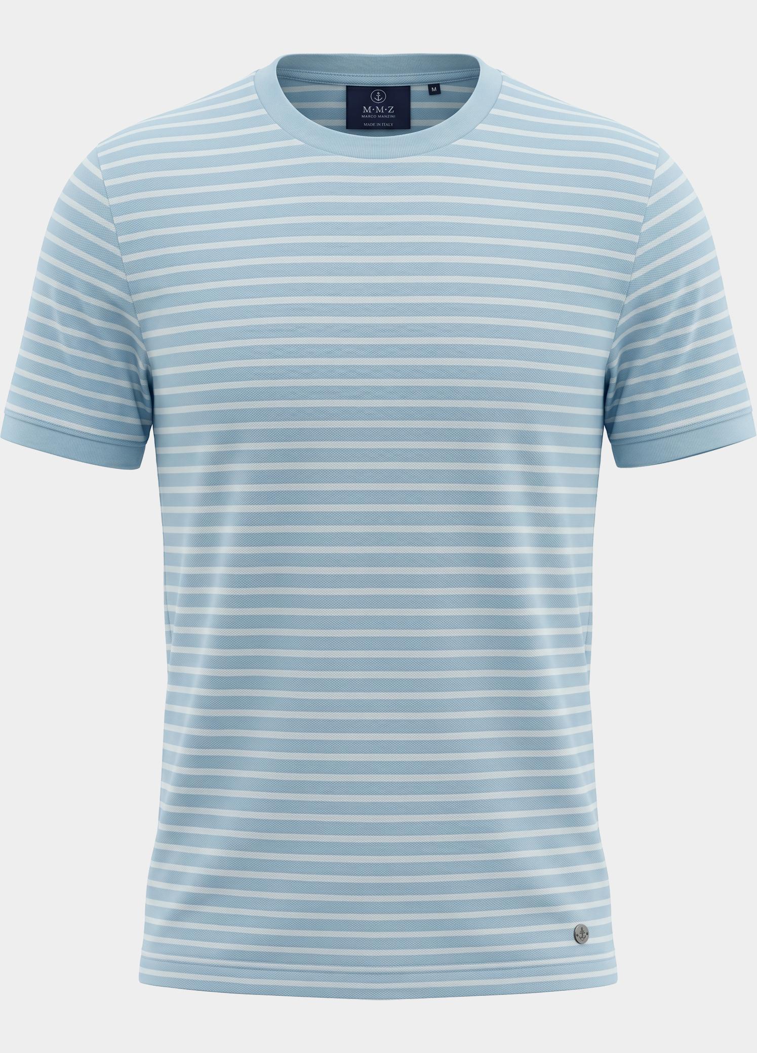 Marco Manzini T-shirt heren Blauw Isaac Stripe T-shirt Pique MMZ25108IS18/210 light blue