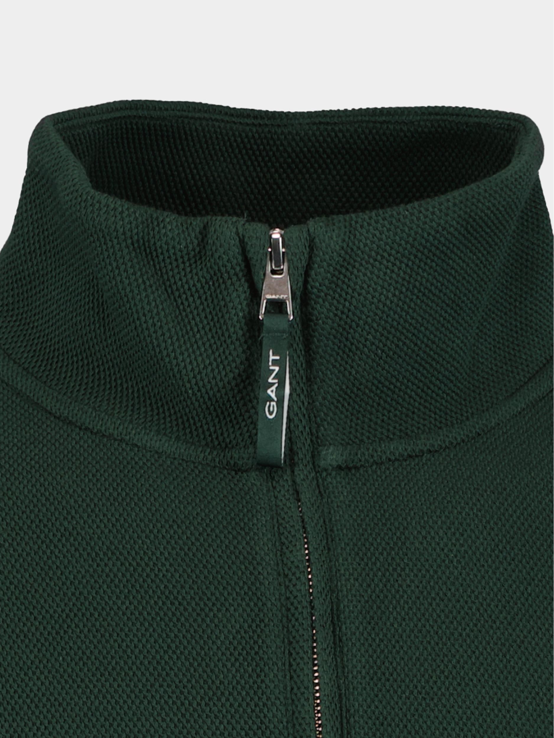 Gant Pullover Groen Waffle Texture Half Zip 2026046/374