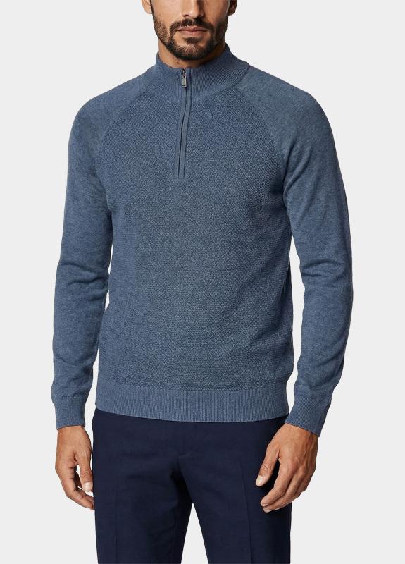 Innocente Half Zip Blauw Half zip met structuur 326/8163 Indigo