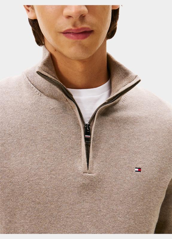 Tommy Hilfiger Half Zip Beige PIMA ORG CTN CASHMERE ZIP MOC MW0MW28049/HI3