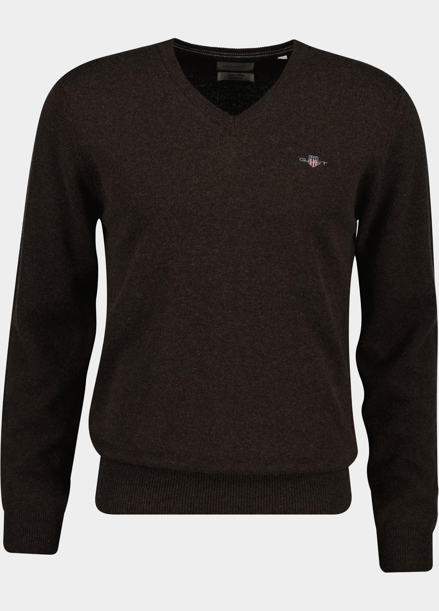 Gant Pullover heren Bruin Lamswollen trui met V-hals 87312/280
