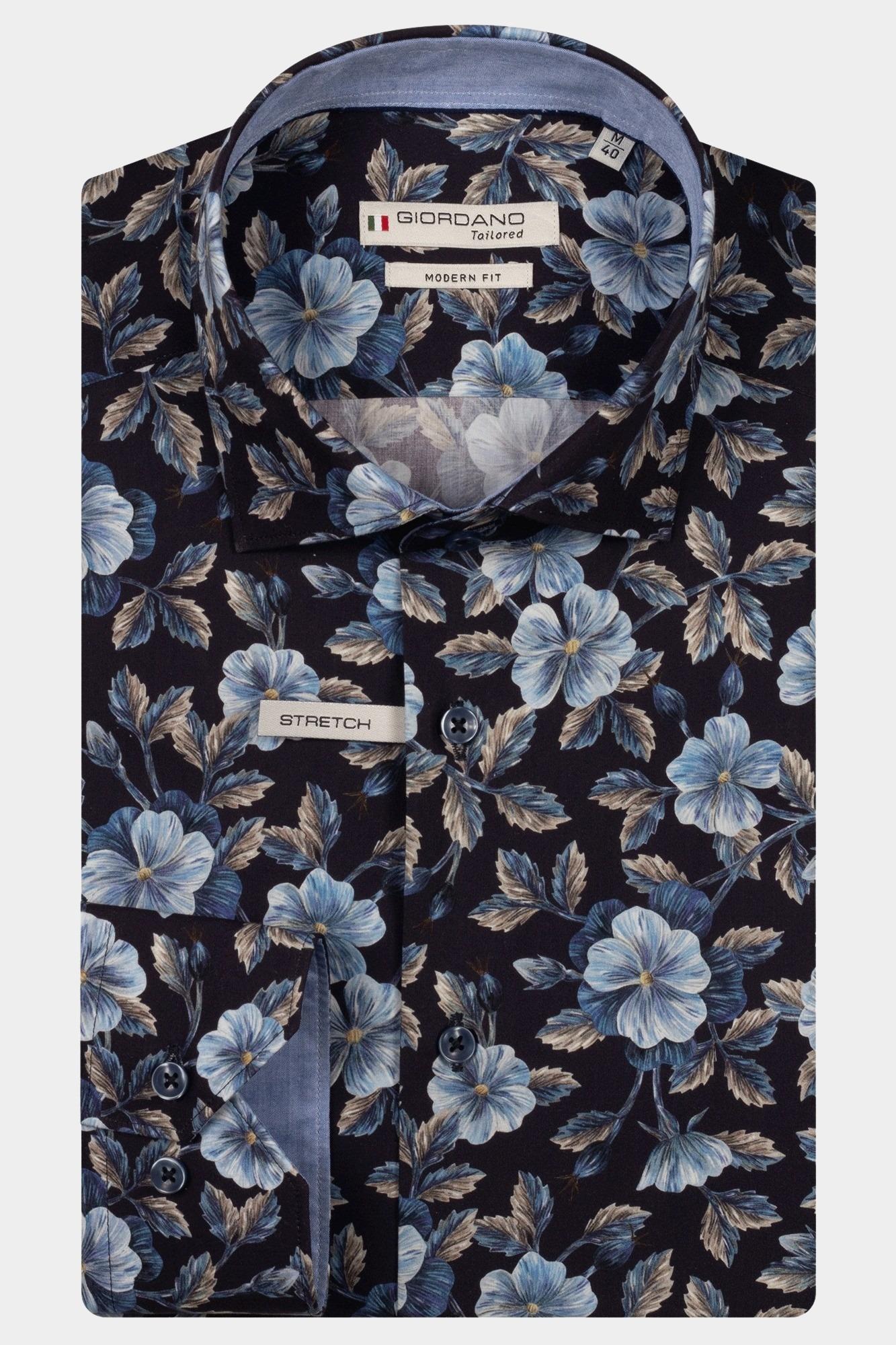 Giordano Casual hemd lange mouw Blauw Maggiore long sleeve semi cut 527833/60