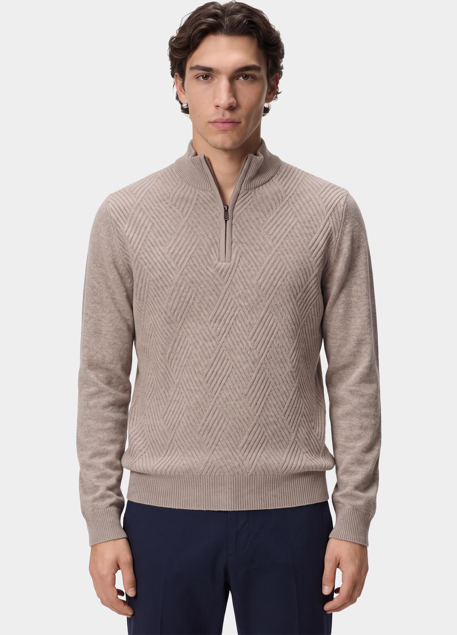 Baileys Half Zip Beige Front Body Structure Knit 628406/985