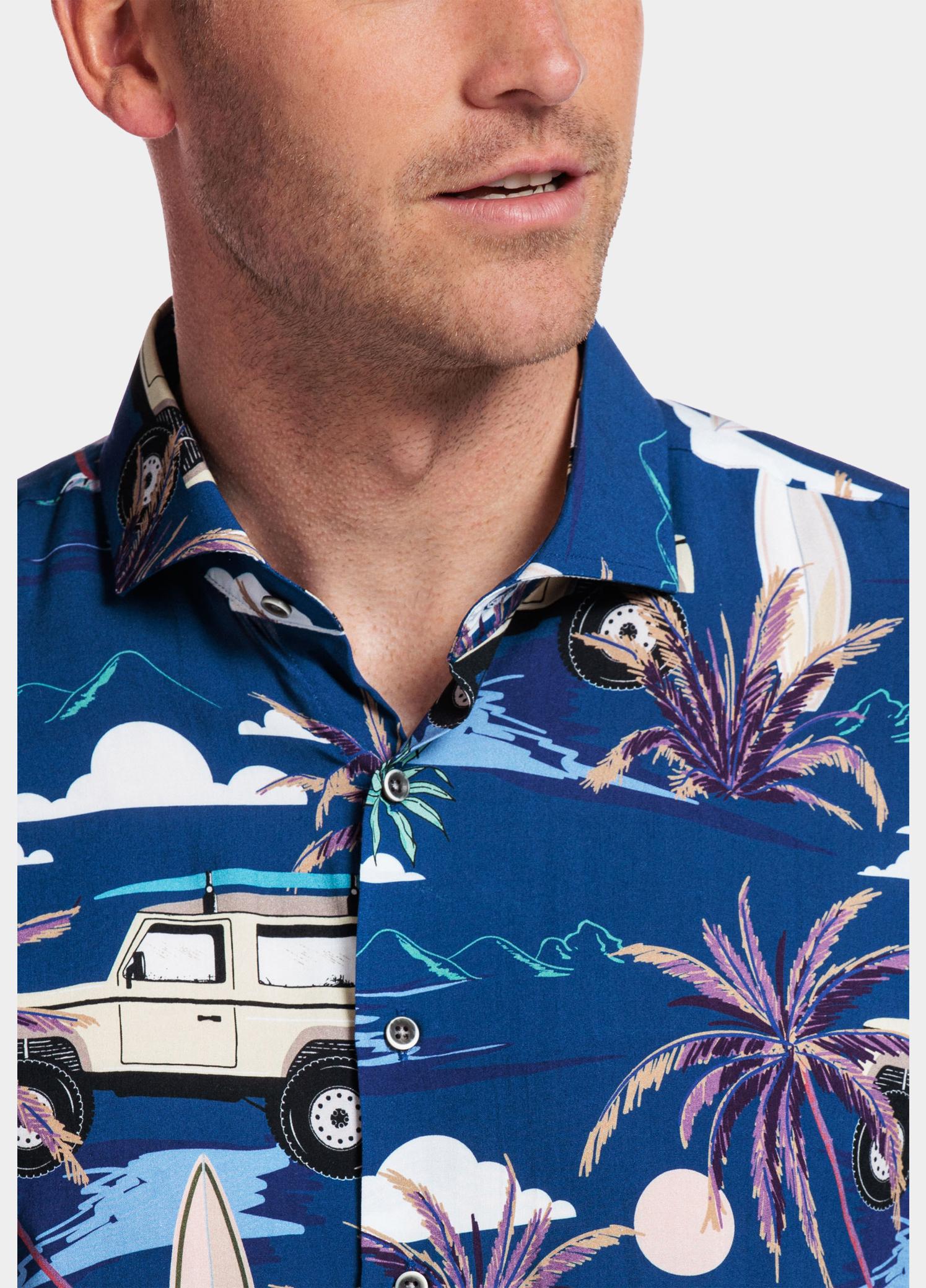 Giordano overhemd korte mouw heren Blauw Front, SS Cutaway Safari Prin 416818/60