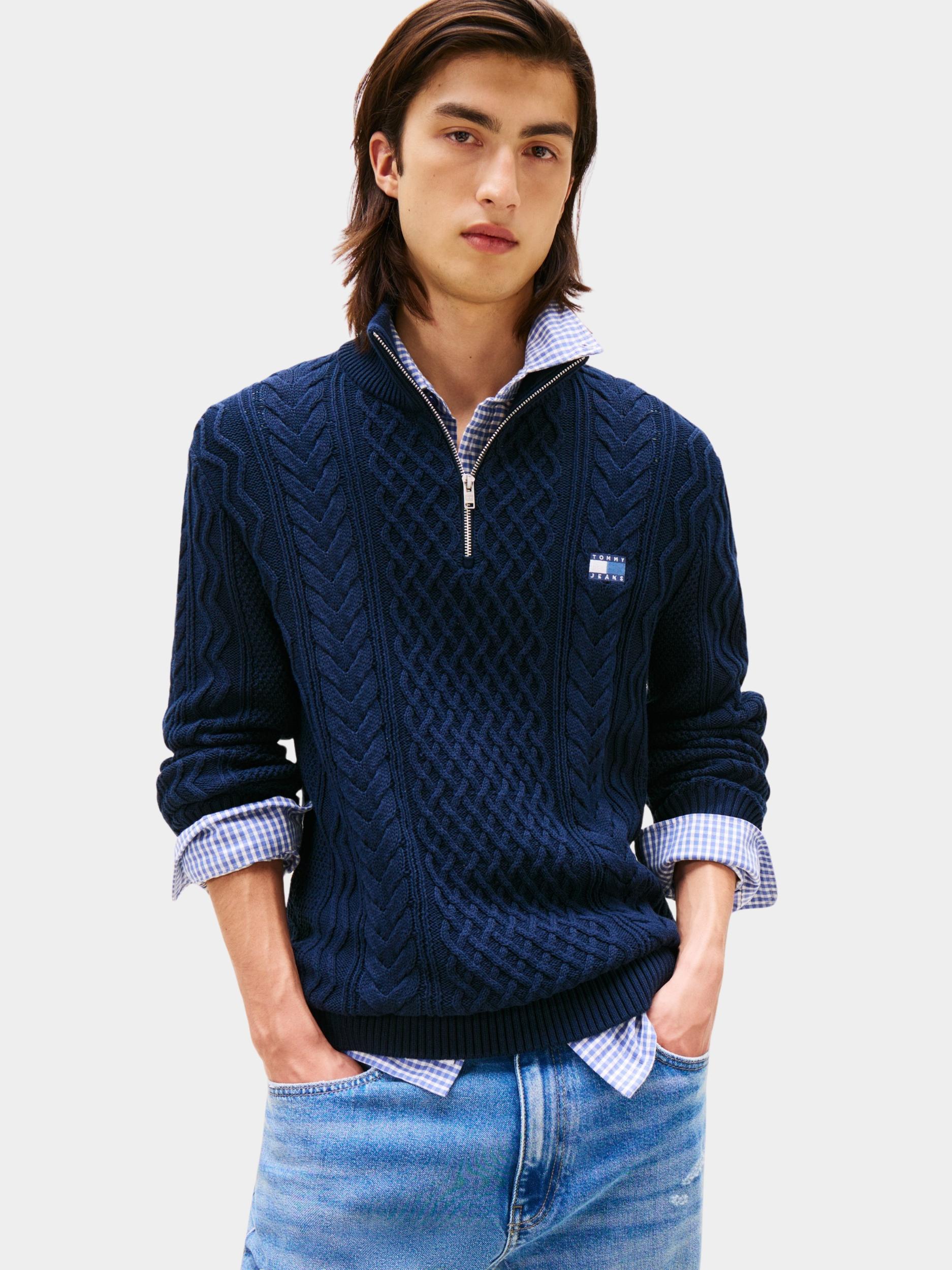 Tommy Jeans Half Zip Blauw TJM SLIM BADGE CABLE QRTR ZIP DM0DM22103/0GY