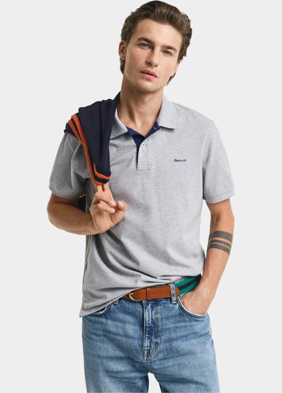 Gant Polo heren Grijs Piqué poloshirt met contrast 2062026/093