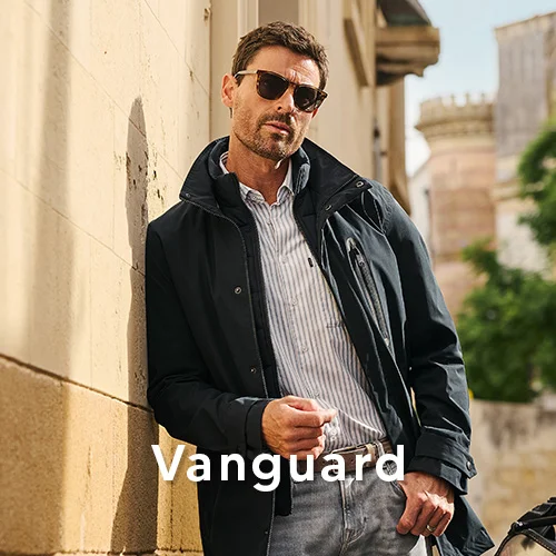 Vanguard heren parka in zwart met gestreept overhemd — bekijk de collectie