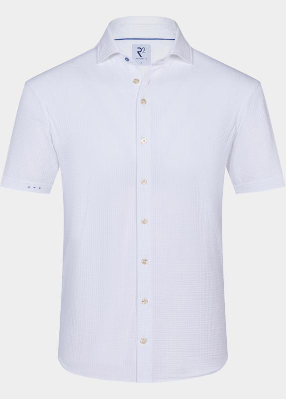 R2 Amsterdam Casual hemd korte mouw Wit Solid seersucker short sleeve 132.WSPSS.031/004